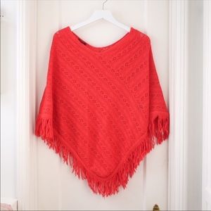 Westbound Poncho Cape Fringe Boho Hippie Red OS